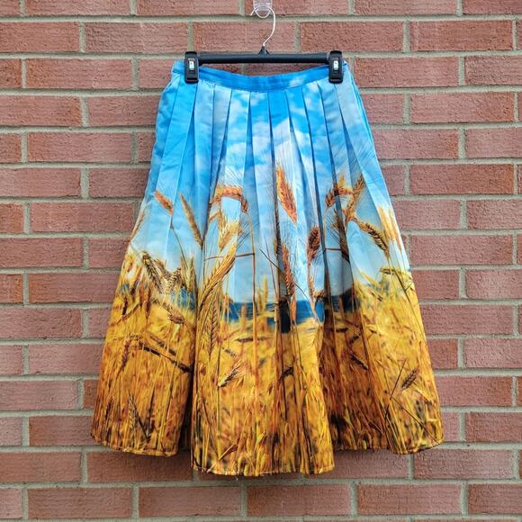 Chicwish Golden Wheat Field Pleated Midi Skirt Small - Picture 2 of 4